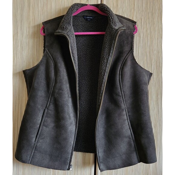 Lands' End Women's Vest Size 1X Gray Faux Suede Sherpa Lined Outdoor Gorpcore - Picture 5 of 8